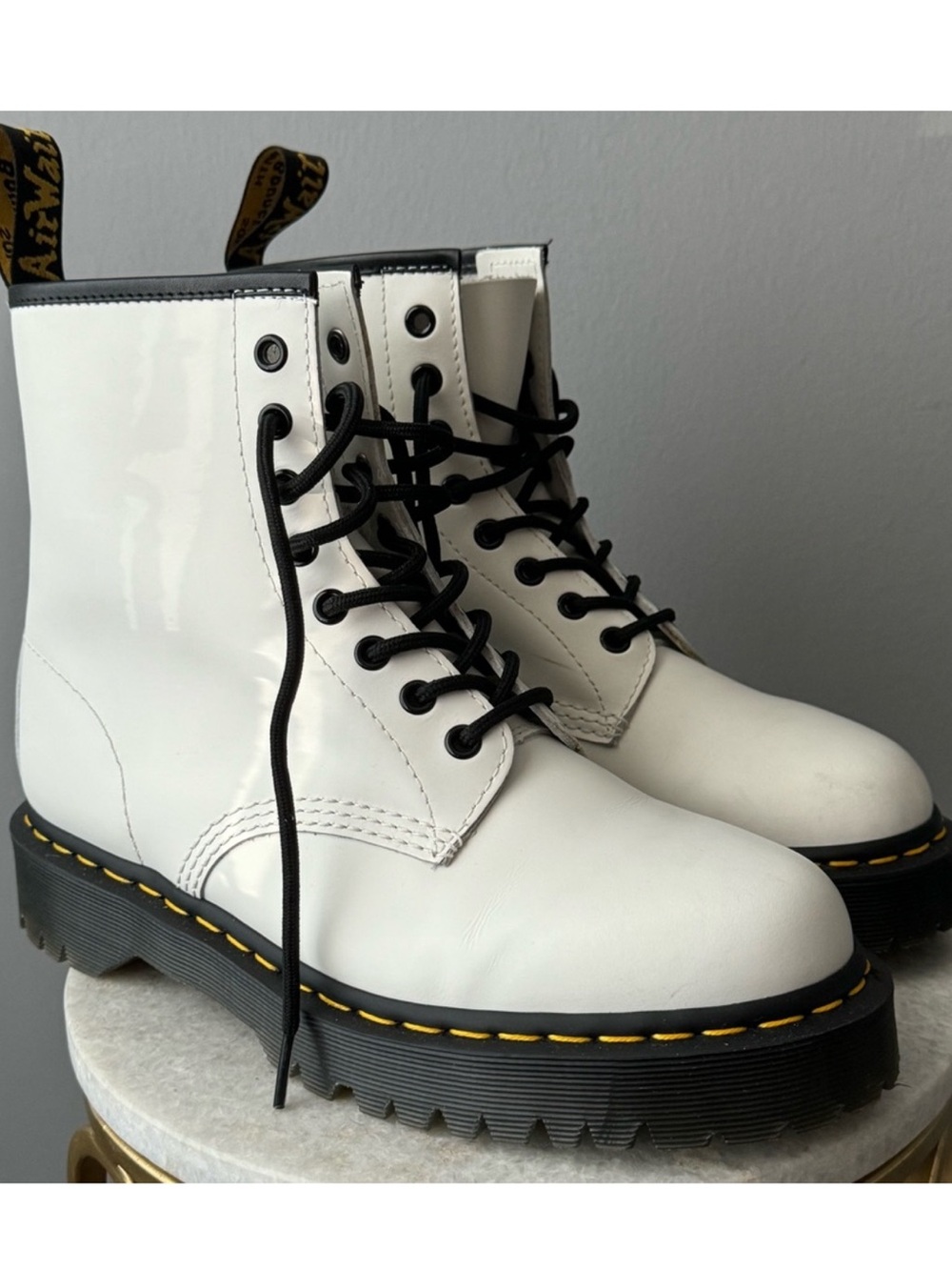 Dr. Martens White Leather Lace-Up Boots